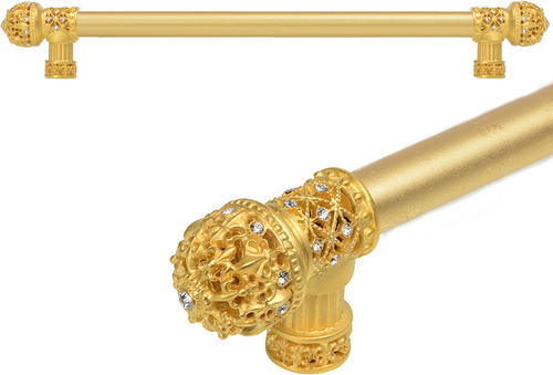 Versailles 7657-8C Gilded Mercury Fleur De Lys 22'' cc long pull small finial w/ Swarovski Crystals w/ 5/8'' smooth center 7657-8C
