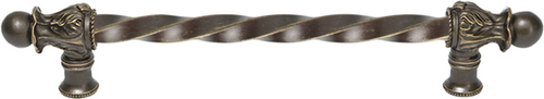 Acanthus 9'' cc with 3/8'' twist bar long pull Romanesque style in Antique Brass. 822-3