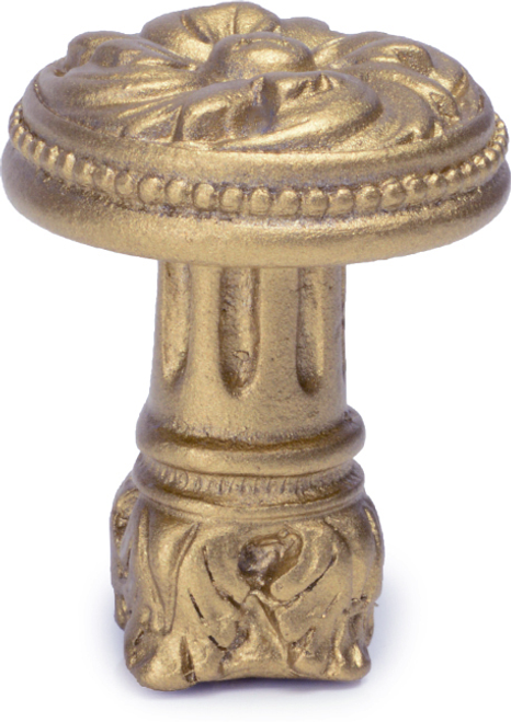 Acanthus & beaded medium knob with column base Rosette style in Soft Gold. 852-27