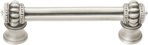 Caché double 3'' cc pull with flared foot with 2 rivoli Swarovski Clear Crystals in Satin. 861B-11C