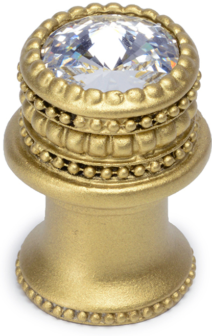 Caché medium round knob with flared foot with an 16mm Swarovski Clear Crystal in Soft Gold. 863B-27C