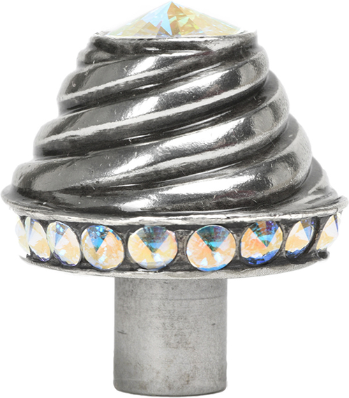 Caché large round knob with 19 rivoli Swarovski Aurore Boreale Crystals 864-9AB