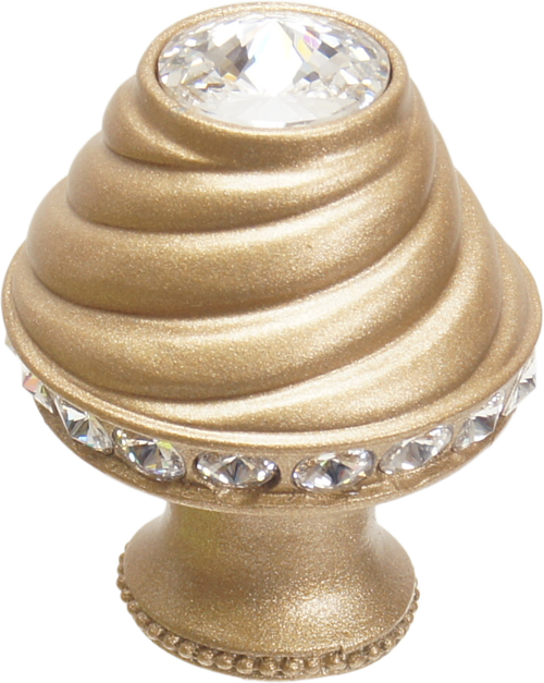 Caché medium round knob with flared foot with 19 rivoli Swarovski Clear Crystals in Soft Gold. 864B-27C