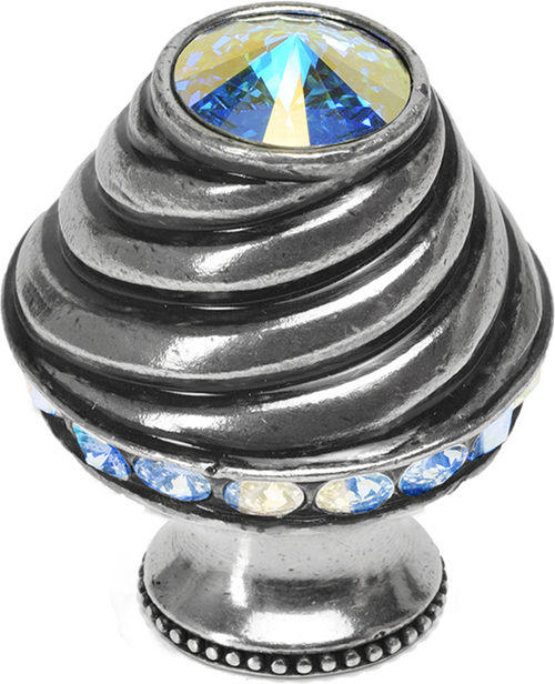 Caché medium round knob with flared foot with 19 rivoli Swarovski Aurore Boreale Crystals 864B-9AB