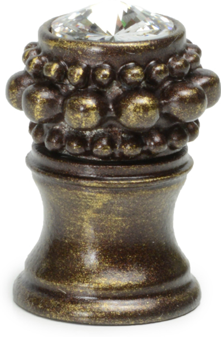 Caché small round knob with flared foot with a rivoli Swarovski Clear Crystal in Antique Brass. 865B-3C