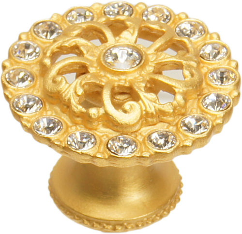 Caché medium round knob with flared foot with Swarovski Clear Crystals in Gilded Mercury. 873-8C