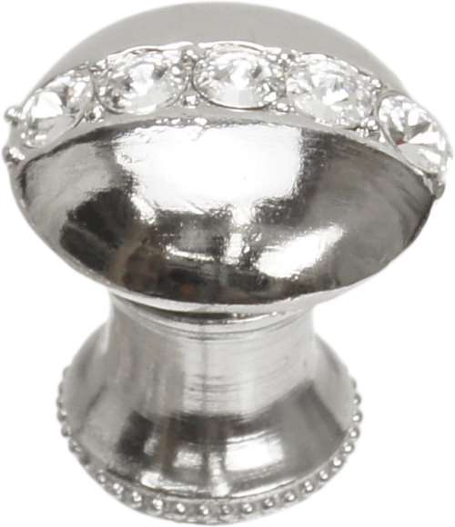 Caché round knob with flared foot with center of 5 rivoli Swarovski Clear Crystals in Platinum. 874B-24C