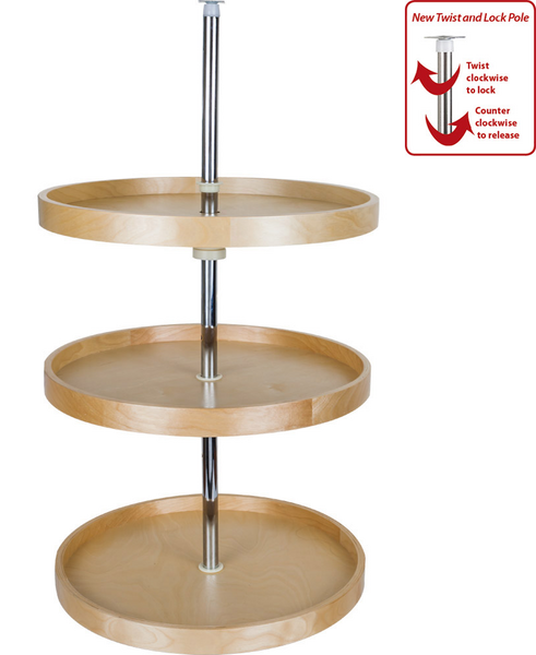 18'' Round Banded Lazy Susan Set 3 Shelves with Twist And Lock Pole. BLSR2318-SET  in
