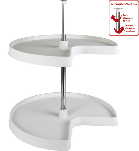 32'' Diameter Kidney Plastic Lazy Susan Set with Twist And Lock Pole PLSK232  in White