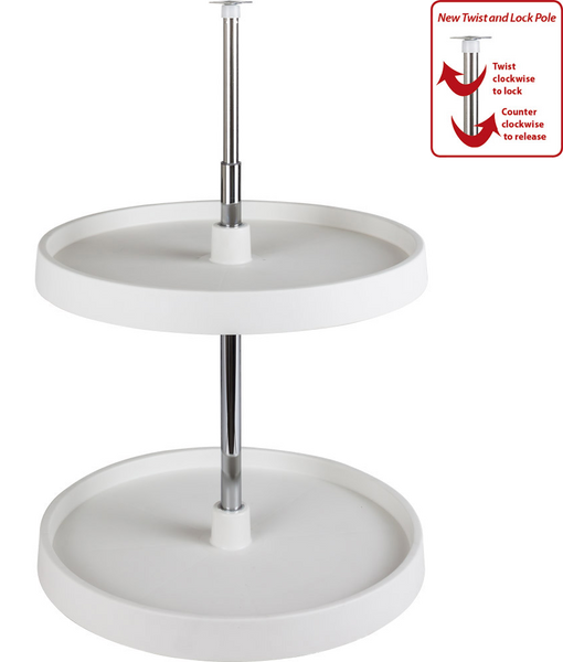 24'' Diameter Round Plastic Lazy Susan Set with Twist And Lock Pole PLSR224  in White