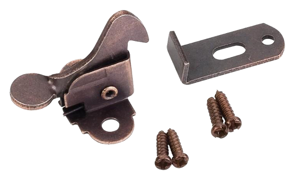 Dark Brushed Antique Copper Elbow Catch Polybagged with Screws EC01-DBAC in Distressed Oil Rubbed Bronze