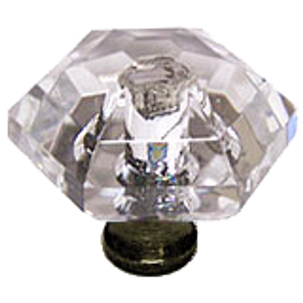 Hexagon 1-1/8'' Crystal Knob with Antique Brass Base