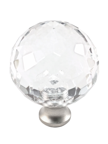 Round 1-3/8'' Crystal Knob with Satin Nickel Base