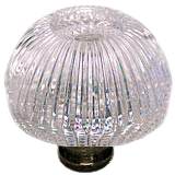 Grooved Round 1-3/8'' Crystal Knob with Antique Brass Base