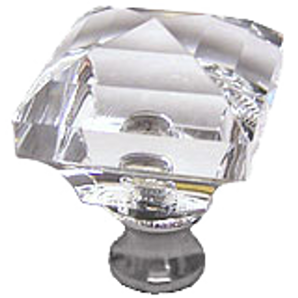 Square 1-1/4'' Crystal Knob with Polished Chrome Base