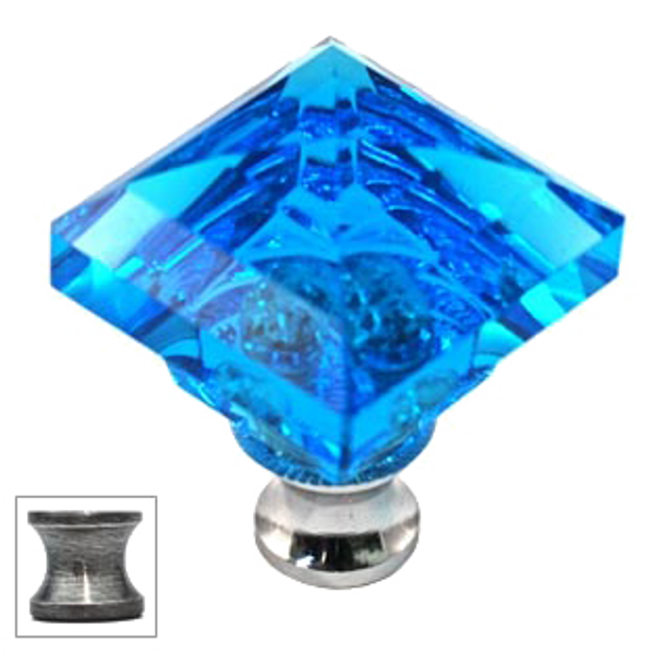 Aqua Square 1-1/4'' Crystal Knob with Pewter Base