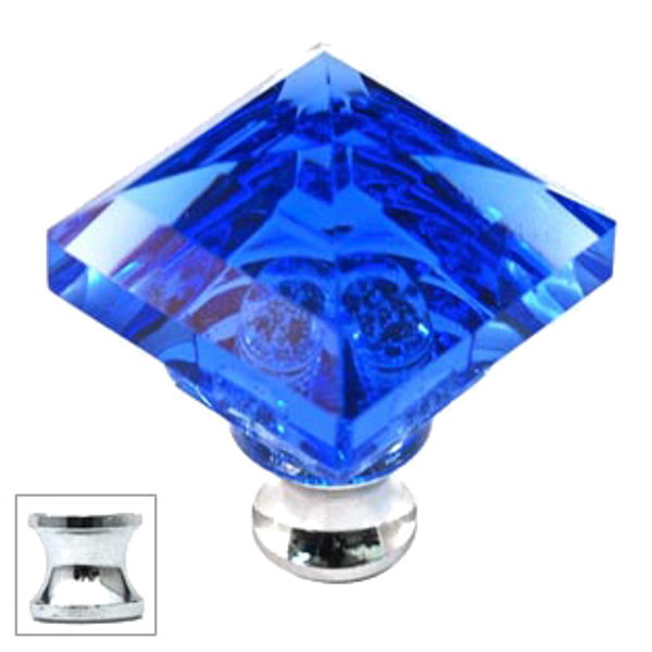 Blue Square 1-1/4'' Crystal Knob with Polished Chrome Base