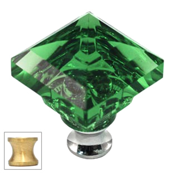 Green Square 1-1/4'' Crystal Knob with Satin Brass Base