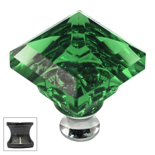 Green Square 1-1/4'' Crystal Knob with Antique Brass Base