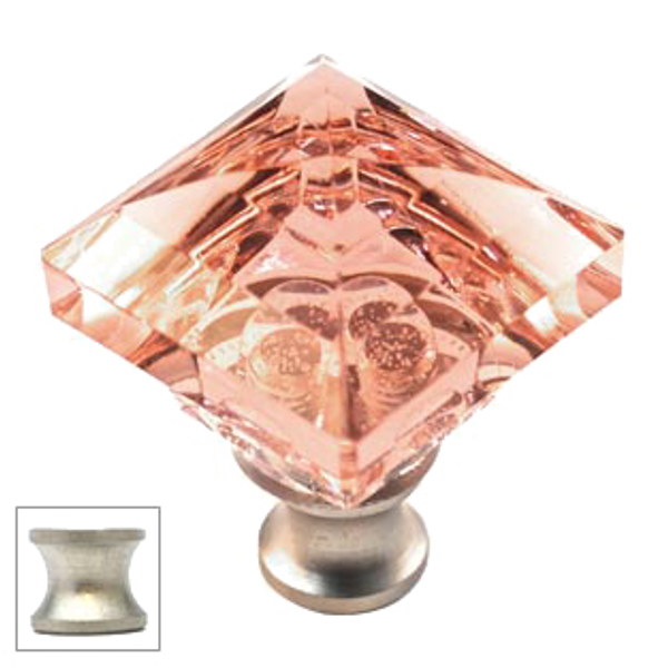 Pink Square 1-1/4'' Crystal Knob with Satin Nickel Base