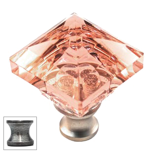 Pink Square 1-1/4'' Crystal Knob with Pewter Base