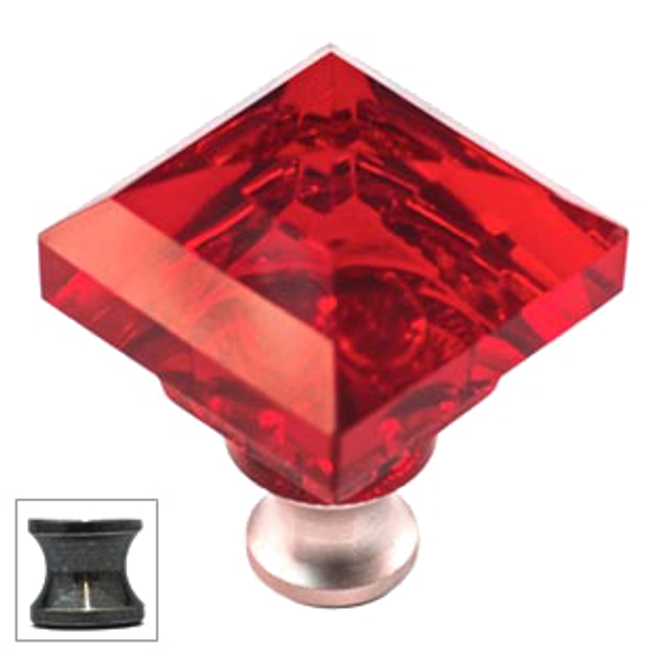 Red Square 1-1/4'' Crystal Knob with Antique Brass Base