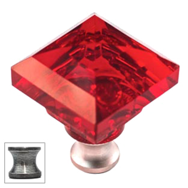 Red Square 1-1/4'' Crystal Knob with Pewter Base