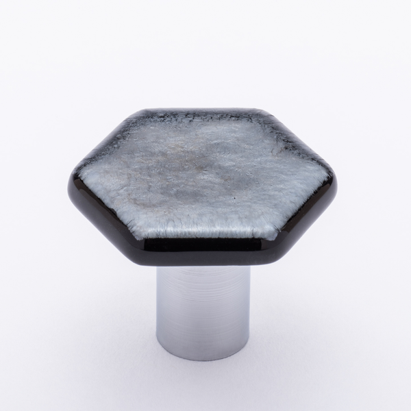 Hexagon Irid Silve Black Knob with Pc Base K-1702-PC