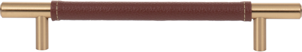 Zanzibar Brown Leather Pull 6 5/16'' cc Warm Brass 281-OW-WB
