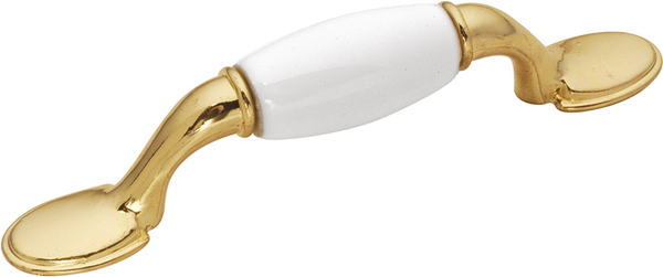 Tranquility Collection Pull 3'' cc Polished Brass with White Insert Finish P796-W