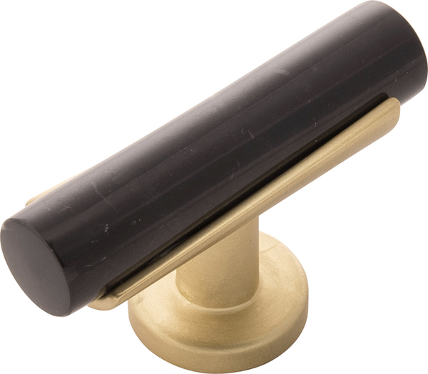 Firenze Collection T-Knob 2-1/2'' x 1'' Black Marble with Brushed Golden Brass Finish B077041MB-BGB