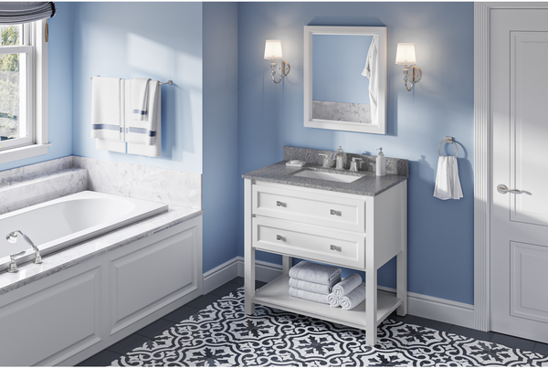 Adler 36'' White Vanity, Boulder Cultured Marble Vanity Top, undermount rectangle bowl VKITADL36WHBOR