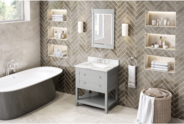 Astoria 30'' Grey Vanity, Calacatta Vienna Quartz Vanity Top, undermount rectangle bowl VKITAST30GRCQR Astoria 30'' Grey Vanity, Calacatta Vienna Quartz Vanity Top, undermount rectangle bowl VKITAST30GRCQR