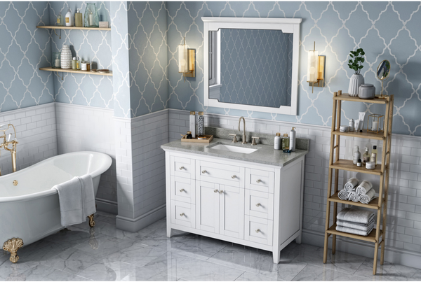 Chatham 48'' White Vanity, Steel Grey Cultured Marble Vanity Top, undermount rectangle bowl VKITCHA48WHSGR