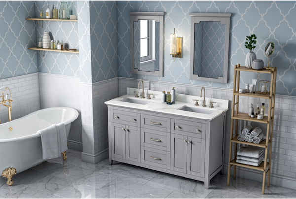 Chatham 60'' Grey Vanity, double bowl, Calacatta Vienna Quartz Vanity Top, two undermount rectangle bowls VKITCHA60GRCQR