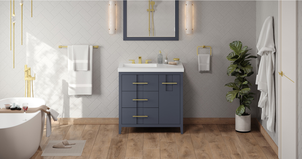 Katara 36'' Blue Steel Vanity, left offset, Lavante Cultured Marble Vessel Vanity Top , integrated rectangle bowl VKITKAT36BSLAR