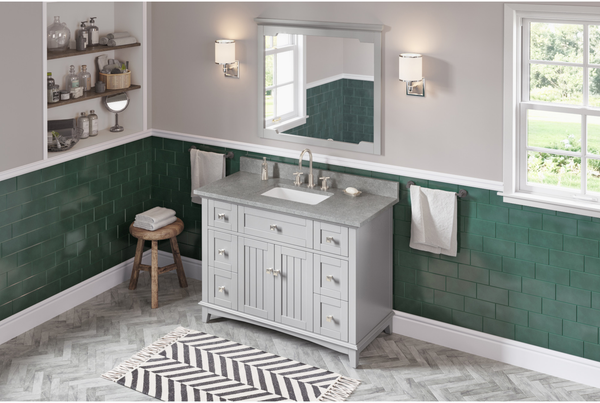 Savino 48'' Grey Vanity, Steel Grey Cultured Marble Vanity Top, undermount rectangle bowl VKITSAV48GRSGR