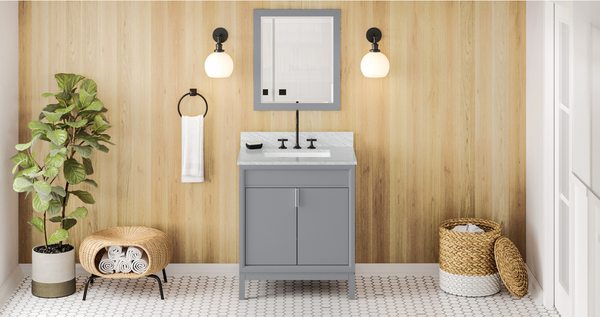 Theodora 30'' Grey Vanity, White Carrara Marble Vanity Top, undermount rectangle bowl VKITTHE30GRWCR