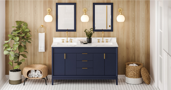 Theodora 60'' Hale Blue Vanity, double bowl, Calacatta Vienna Quartz Vanity Top, two undermount rectangle bowls VKITTHE60BLCQR