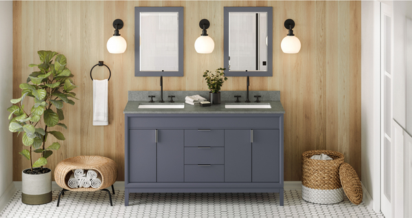 Theodora 60'' Blue Steel Vanity, double bowl, Steel Grey Cultured Marble Vanity Top, two undermount rectangle bowls VKITTHE60BSSGR