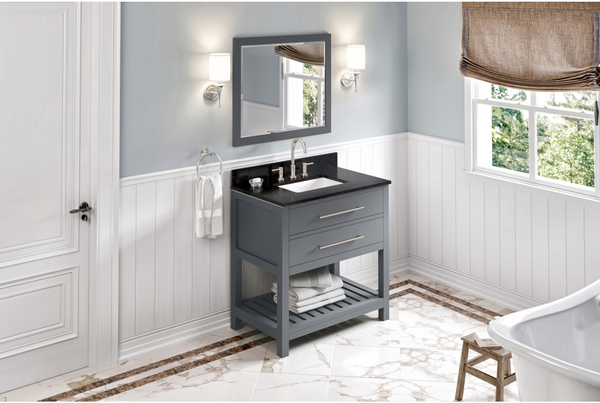 Wavecrest 36'' Grey Vanity, Black Granite Vanity Top, undermount rectangle bowl VKITWAV36GRBGR