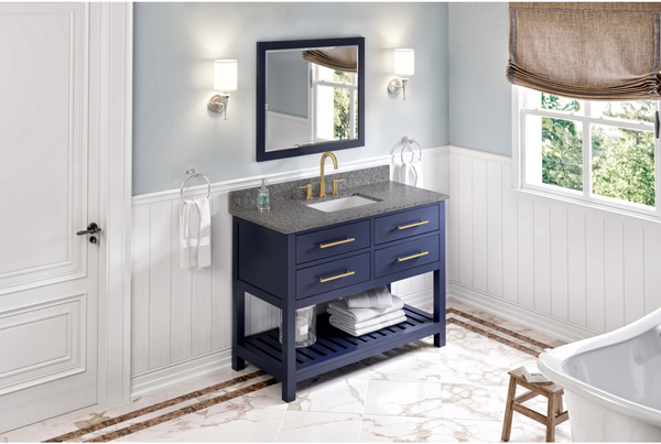 Wavecrest 48'' Hale Blue Vanity, Boulder Cultured Marble Vanity Top, undermount rectangle bowl VKITWAV48BLBOR