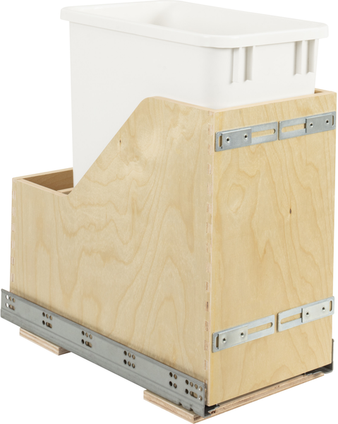 Single 35 Quart Wood Bottom-Mount Soft-close Vanity Trashcan Rollout for Door Mounting, Includes One White Can CDM-WBMS35VWH