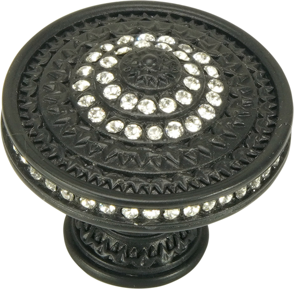 Toulouse Knob, Decorated With Swarovski® Clear Crystal, Matte Black 10058/4