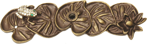 In The Garden Carpe Diem Antique Brass Lily pad & frog medium elongated back plate made w/ Swarovski Crystals 2582-3C