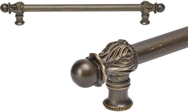 Acanthus 12'' cc with 5/8'' smooth center long pull Romanesque style in Antique Brass. 5552-3