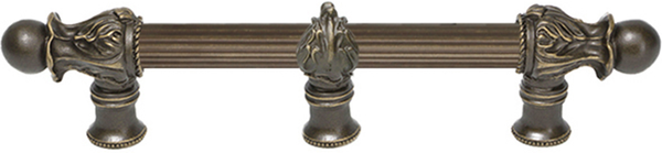 Acanthus 6'' cc with 5/8'' reeded center & center brace long pull Romanesque style in Antique Brass. 5555R-3