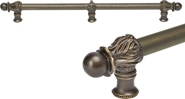 Acanthus 22'' cc with 5/8'' smooth center & center brace long pull Romanesque style in Antique Brass. 5559-3