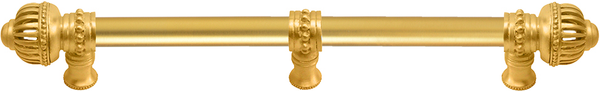Cricket Cage 12'' cc with 5/8'' smooth center long pull & center brace large finial in Gilded Mercury. 5577-8