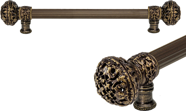 Juliane Grace 12'' cc with 5/8'' reeded center long pull large finial in Antique Brass. 5602R-3